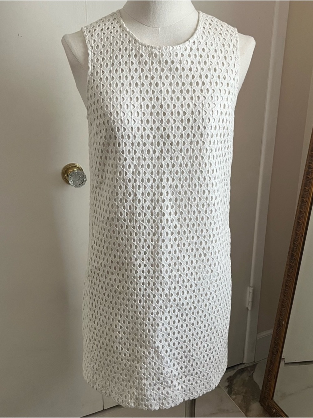 Theory white eyelet shift dress